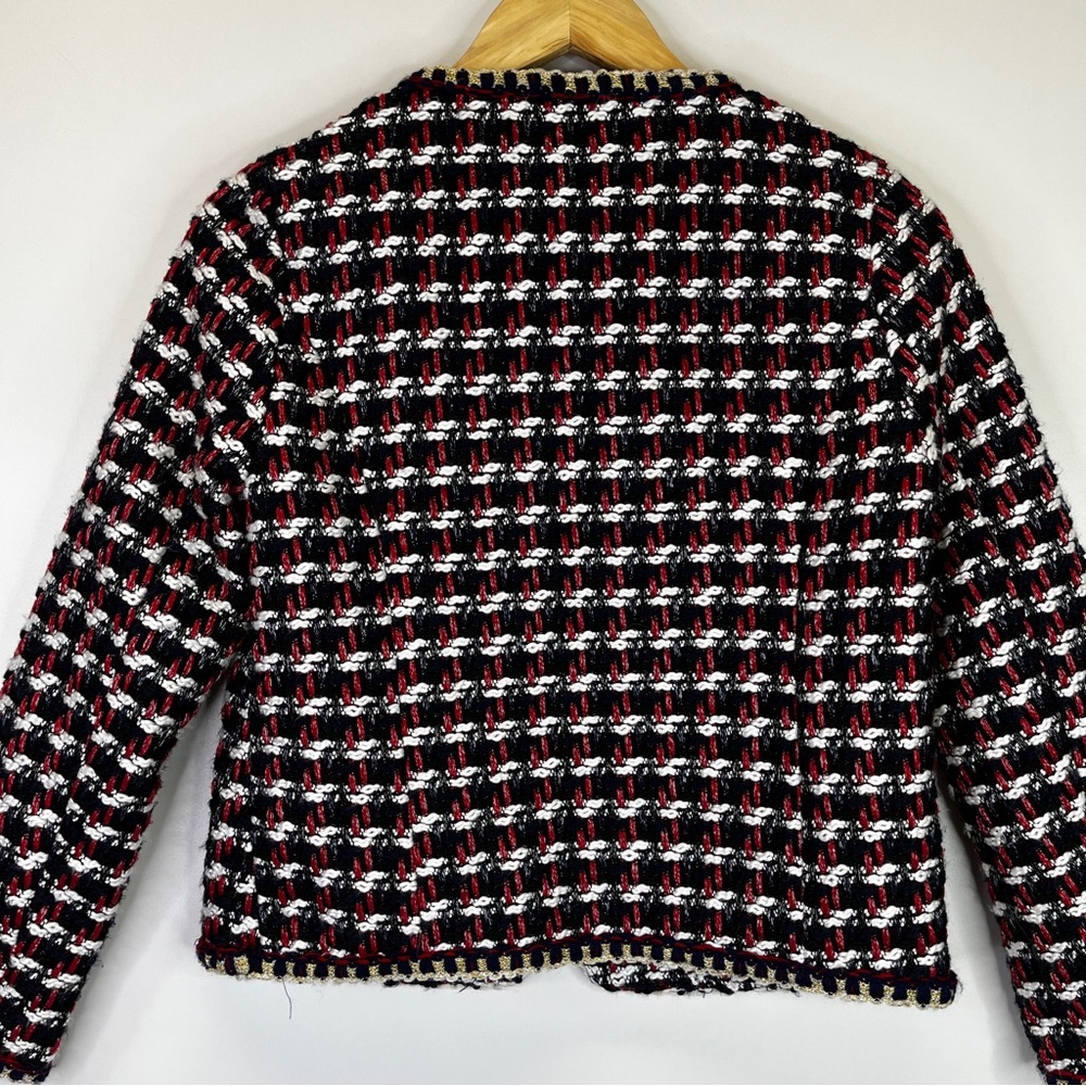Zara Blogger Favorite textured tweed collarless jacket red & navy - Small - Picture 8 of 12